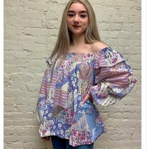 New! Tasha Polizzi Henni Off Shoulder Floral Patchwork Western Blouse​